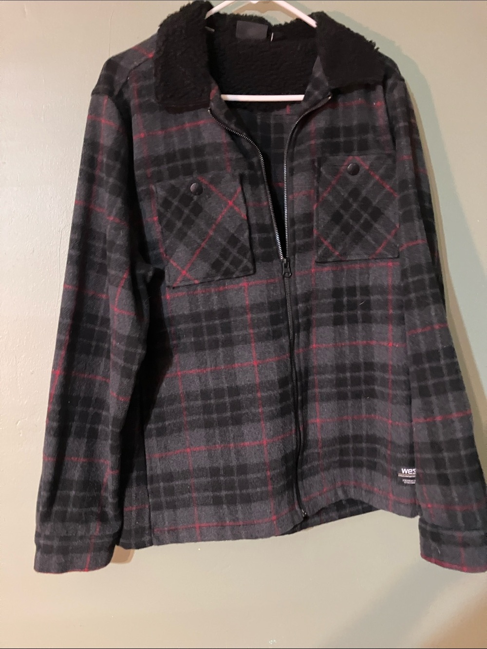 WESC Men's Plaid Flannel Zip Up Jacket Men's L Women's XL- Made in Sweden
